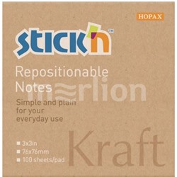 Бумага для заметок с клеевым краем 76х76 мм 100л 62г/м2 21639 (381489) Kraft Notes Hopax