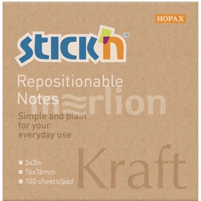 Бумага для заметок с клеевым краем 76х76 мм 100л 62г/м2 21639 (381489) Kraft Notes Hopax