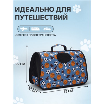 Сумка - переноска для животных «Спорт», размер L, 53×21×29 см, голубая