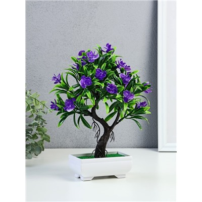 Бонсай искусственный в горшке «Деревце с тонкими листьями и цветами», 10×24 см, МИКС