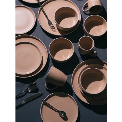 Набор посуды Доляна «Кремовое облако», керамика, 24 предмета: кружки 6 шт., тарелки 12 шт. d=20/27 см, салатники 6 шт., кремовый