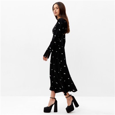 Платье с завязками на талии миди женское MIST Flower, размер 42, чёрное