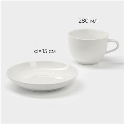 Чайная пара Magistro «Бланш», 2 предмета: чашка 280 мл, блюдце d=15 см, фарфор, белая