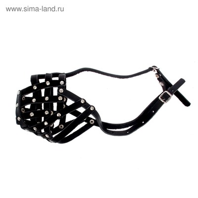 Намордник кожаный №4, сетчатый, с перемычкой, ротвейлер, длина по носу 9 см, обхват морды 34 см