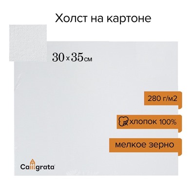Холст на картоне Calligrata, хлопок 100%, 30×35 см, 3 мм, акриловый грунт, мелкое зерно, 280 г/м²