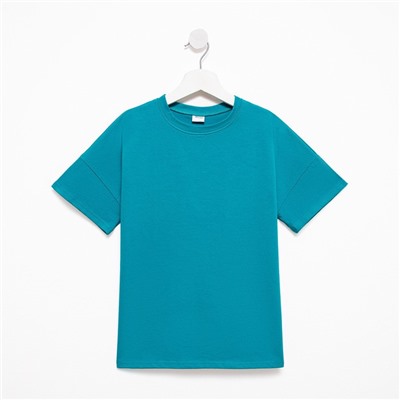 Футболка детская однотонная MINAKU: Basic line, бирюзовая, рост 140 см