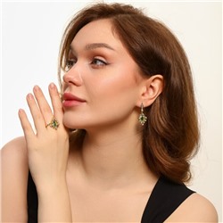 Комплект ювелирной бижутерии Итальянское золото (покрытие желтое 14к), серьги и кольцо 18 р, вставка: фианиты, цвет: зеленый и прозрачный, арт.217.215-18