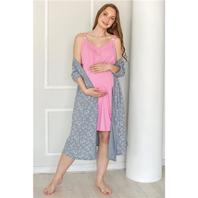 Комплект женский (сорочка/халат) для беременных, цвет серый, размер 54