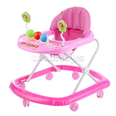 Ходунки "Шарики с цветочками" с погремушками и шарами (розовый) в пакете
