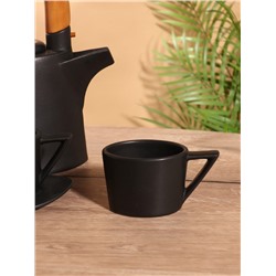 Набор для чаепития «Старинный обычай», чайник, 2 чайные пары, керамика, чёрный