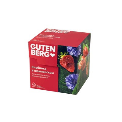 Чай Gutenberg зелёный с чёрным ароматизированный в пирамидках "Клубника в Шампанском" (кор. 20 шт.)