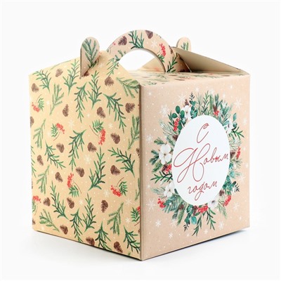 Коробка кондитерская с окном, сундук, «С Новым годом!» 20×20×20 см