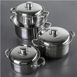 Набор кастрюль «Гретта», 4 предмета: 1.8 л, 2.5 л, 3.4 л, 4.5 л, капсульное дно, индукция, нержавеющая сталь