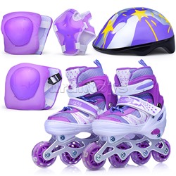 Ролики детские, размер M, фиолетовый (со шлемом и защитным снаряжением)