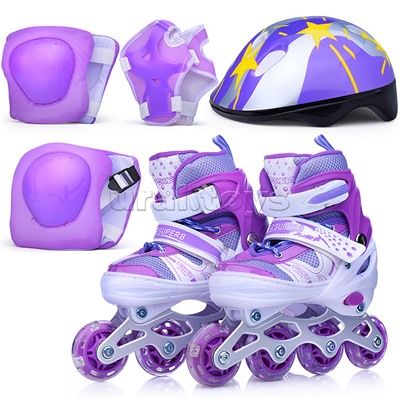 Ролики детские, размер M, фиолетовый (со шлемом и защитным снаряжением)