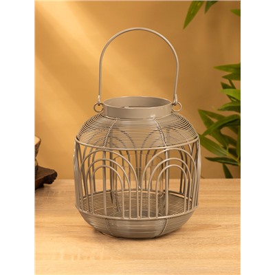 Подсвечник фонарь со стеклянной колбой, 19×19×19.5 см, d=8.5 см, металл, серый