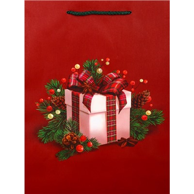 Пакет подарочный новогодний ламинированный, «Подарки», 26×12×32 см