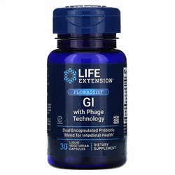 Life Extension, FLORASSIST, добавка для ЖКТ с фаговой технологией, 30 растительных жидких капсул