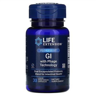 Life Extension, FLORASSIST, добавка для ЖКТ с фаговой технологией, 30 растительных жидких капсул