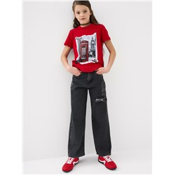 Брюки текстильные джинсовые для девочек