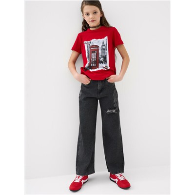 Брюки текстильные джинсовые для девочек