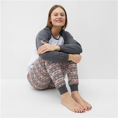 Пижама новогодняя женская (лонгслив, брюки) Tusi, серая, размер 44