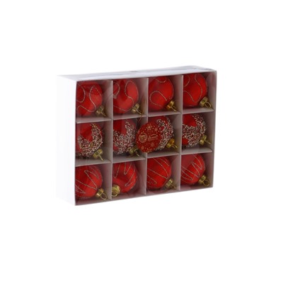 Ёлочные игрушки «Капризы зимы», шары новогодние, d=6 см, 12 шт., красный