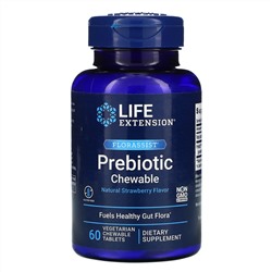Life Extension, FLORASSIST Prebiotic Chewable, с натуральным клубничным вкусом, 60 жевательных таблеток