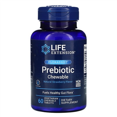 Life Extension, FLORASSIST Prebiotic Chewable, с натуральным клубничным вкусом, 60 жевательных таблеток