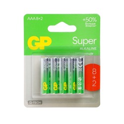Батарейка алкалиновая GP Super, AAA, LR03-10BL, 1.5 В, 8+2 шт.