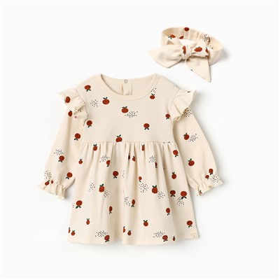 Платье для девочки и повязка «Крошка Я» Oranges, рост 92-98 см, молочное