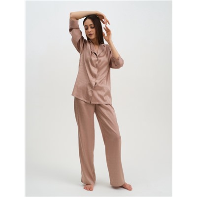 Пижама женская (рубашка, брюки) KAFTAN «Треугольники», бежевая, размер 40-42