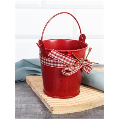 Ведерко для сервировки с эффектом старения 10х10х7см / YW08 /уп 144/ Новогоднее/ Красное