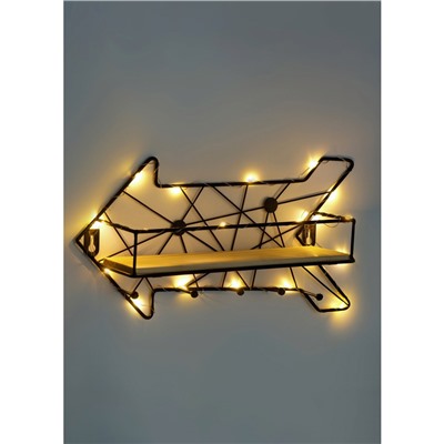 Вешалка настенная с полкой 26×9 см «Стрелка», крючки декоративные, с подсветкой, 5 крючков, чёрная