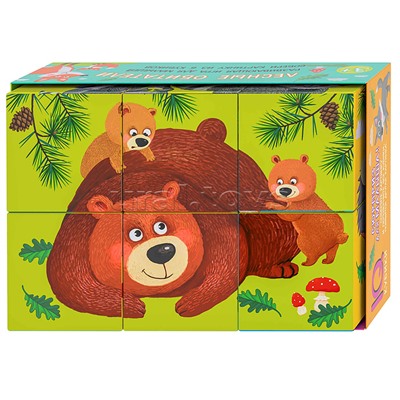 Умные кубики в поддончике.6 штук. Лесные обитатели
