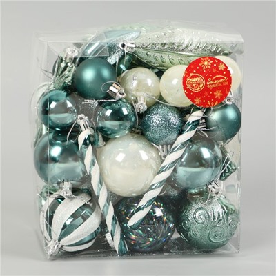 Ёлочные игрушки «Зимняя радость», новогодние, набор 40 шт., бело-зелёный