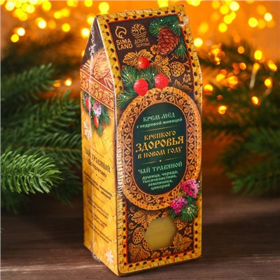 Подарочный набор новогодний «Крепкого здоровья»: чай и крем-мед 120 г