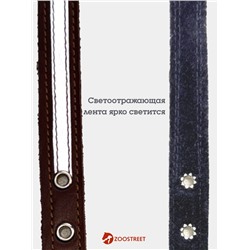 Ошейник, 35×1.5 см, с подкладом и светоотражающей лентой, кожа, коричневый