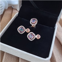 Комплект коллекция "Дубай", покрытие позолота с фианитами, цвет перламутровый,серьги, кольцо р-р 18, А122208, арт.747.335