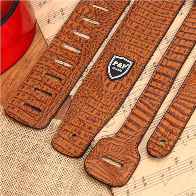 Ремень гитарный Music Life, кожаный, длина 150 см, крокодил