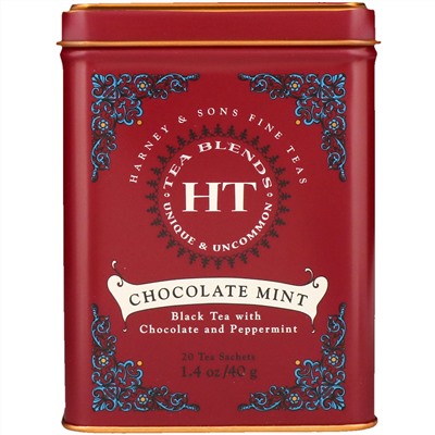 Harney & Sons, HT Tea Blend, со вкусом шоколада и мяты, 20 чайных саше, 40 г (1,4 унции)