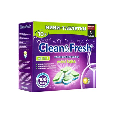 Таблетки для посудомоечных машин Clean&Fresh All in1 mini tabs, 100 шт.