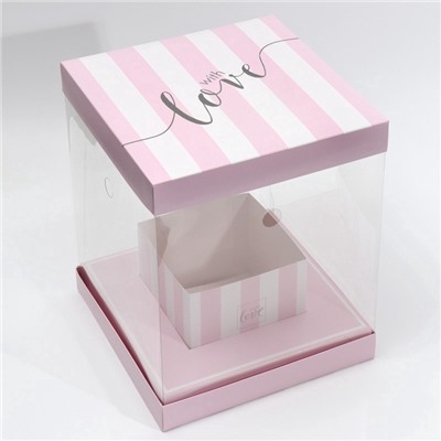 Коробка подарочная для цветов с вазой и пластиковыми окнами складная, упаковка, With Love 23×30×23 см