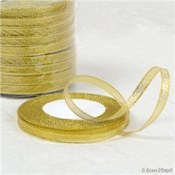 Лента органза декоративная 25ярд х 0,6см 10 штук набор / G635 /уп 150/ золото