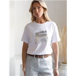 Нарядная футболка с принтом фольгой из премиального хлопка с эластаном