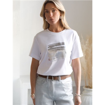 Нарядная футболка с принтом фольгой из премиального хлопка с эластаном