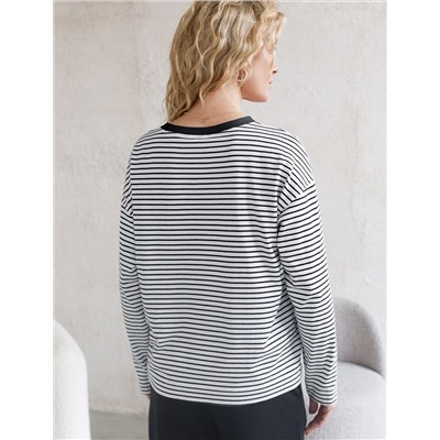 Лонгслив в полоску с принтом из премиального хлопка с эластаном