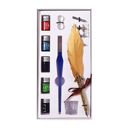 Набор для каллиграфии, перьевая и стеклянная ручка, чернила, подставка, перья 5 штук, чернильница