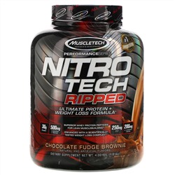 Muscletech, Nitro Tech Ripped, чистый протеин + состав для похудения, со вкусом брауни с шоколадной помадкой, 1,81 кг (4 фунта)