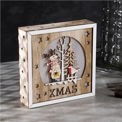 Светодиодная фигура «Олень и снегирь» 15×15×4 см, дерево, батарейки АААх2 (не в комплекте), свечение тёплое белое